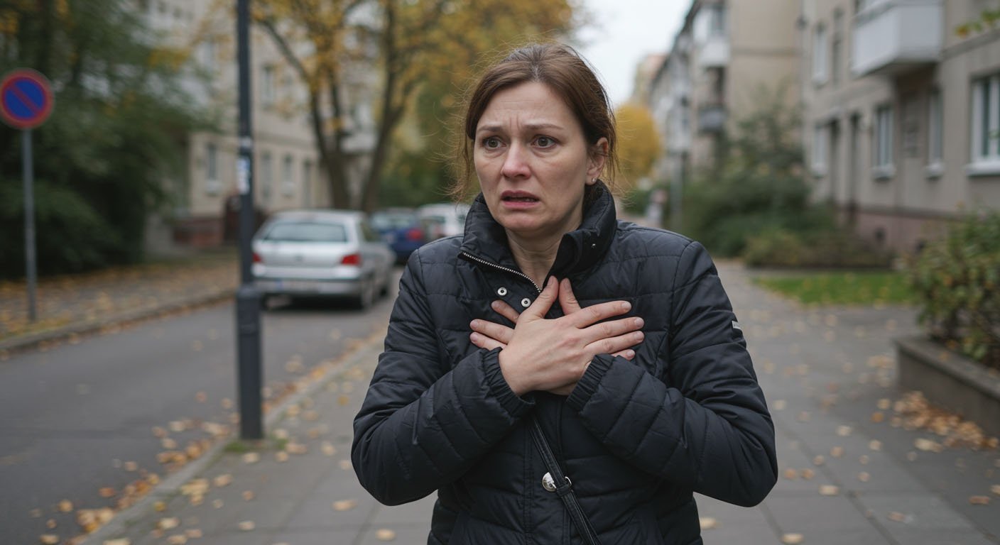 Девушка в шоковом состоянии стоит на улице
